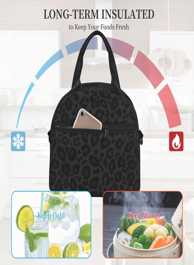 Perinsto Black Leopard Print Lunch Bag Reusable Insulated Lunch Tote Bag Lunchbox Container With Adjustable Shoulder Strap For Office Work School Picnic Travel - Image 4